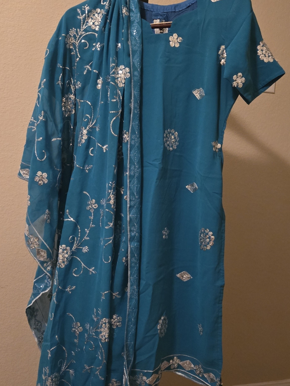 Teal Embroidered Salwar Kameez Set with Silver Accents